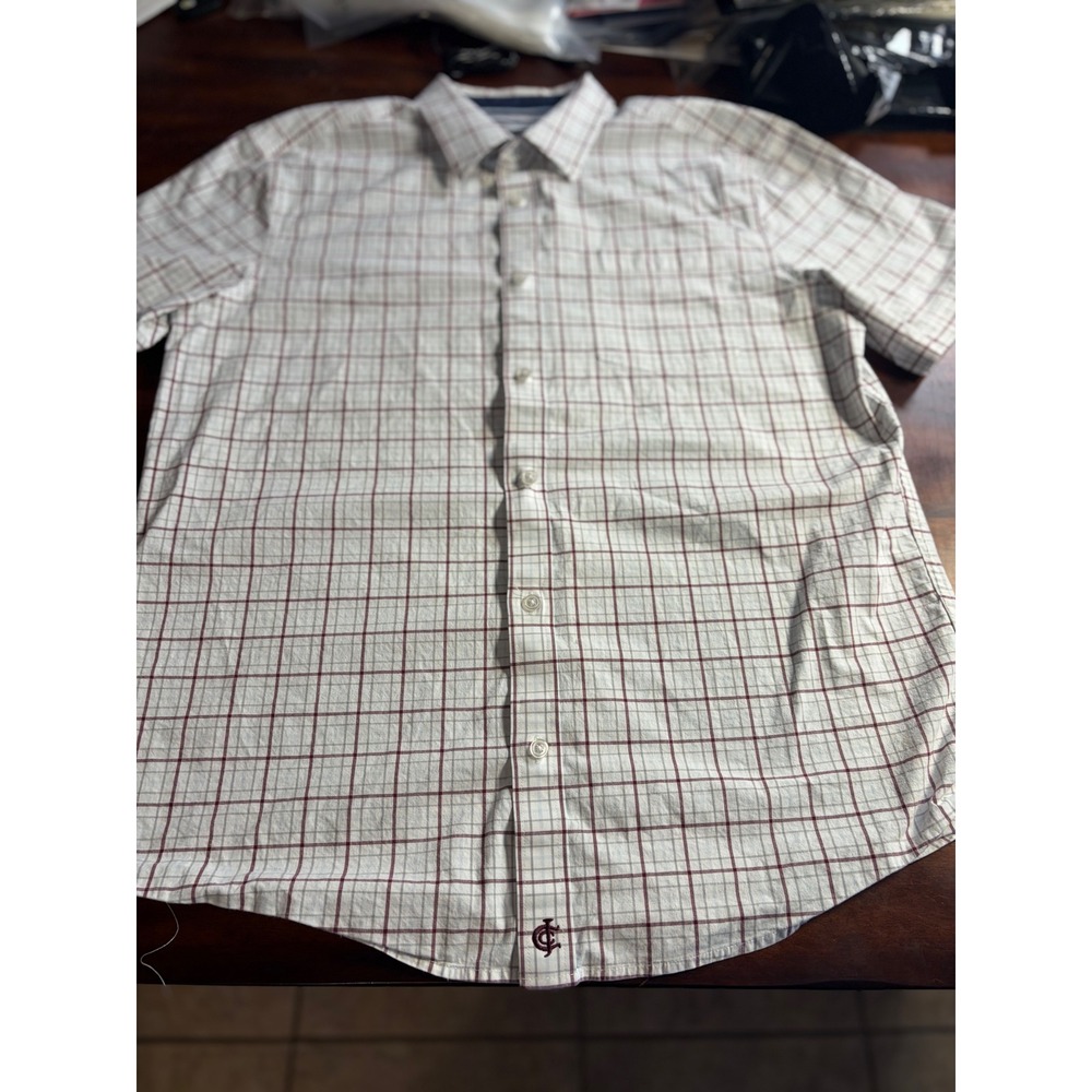 Cody James Core Mens Small Short Sleeve Plaid Button Down Shirt Burgundy White